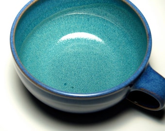 One Handled Cereal Bowl - Blue and Teal Pottery