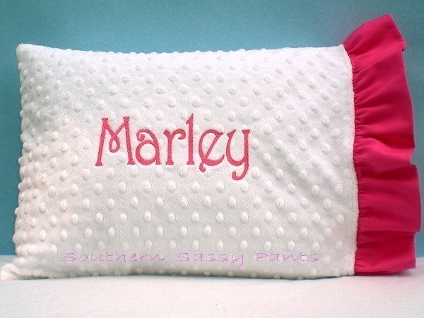 Personalized Minky Pillowcase with Ruffles by southernsassypants