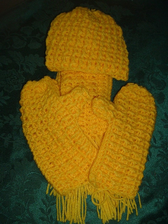 Bright Yellow HatScarf and Mitten Set