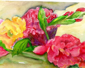 Zinnia Watercolors Paintings Original Flower by SharonFosterArt