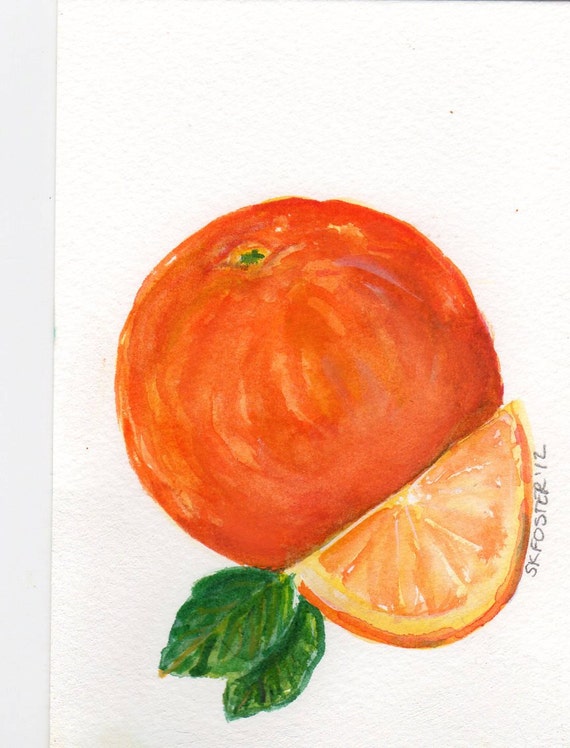 Orange orange slice Watercolor Painting Fruit Series 4 x 6