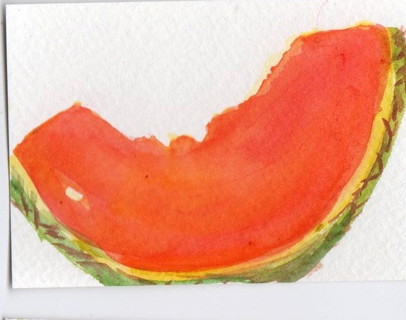 ACEO Cantaloupe Watercolors Painting Original. by SharonFosterArt