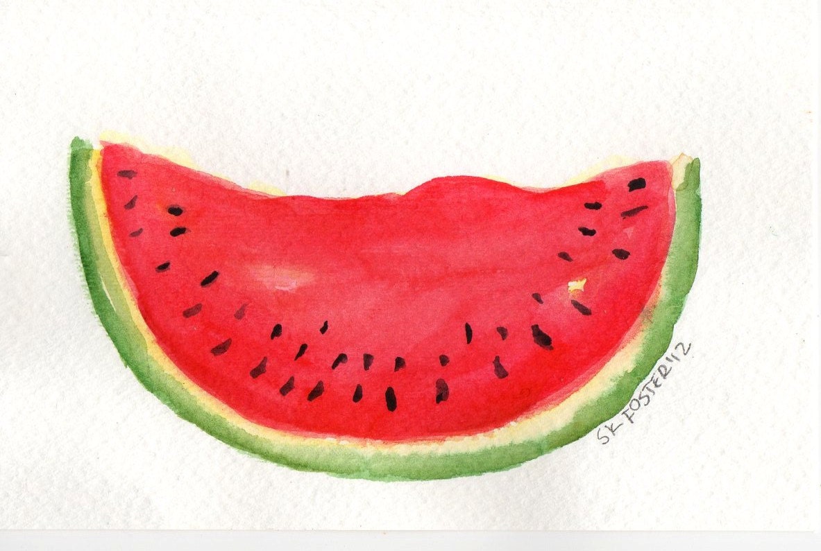 4 x 6 Original Cut Watermelon Watercolor Painting Fruit