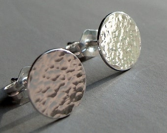 Flat Disc Studs Hammered Disc Flat Sterling Studs 7mm Post Earrings Sterling Silver Stud Earrings Disc Studs