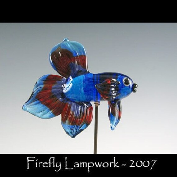 Sapphire Betta Blue Red and Purple Glass Betta Fish Bead