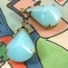 Aqua, Vintage Glass, Opaque, Pear, Patina Brass Settings, 18mm, 12mm, Jewel, One Pair, Worldwide International Shipping