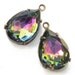 Vitrail Volcano Vintage Rhinestone Pear Jewels, 15mm x 11mm, Patina Brass Settings, One or Two Rings, Glass Gem, Jewel, Worldwide Shipping