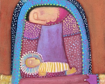 Pink Dots Madonna primitive religious folk art archival giclée print by Pennsylvania folk artist Rose Walton