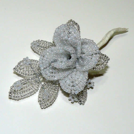 French Beaded Rose Brooch Made to Order
