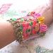 DOUBLE SALE - Butterfly Bracelet, Vintage Embroidery, Silk, Flowers, Rainbow, Pink, Bohemian Gypsy, Cuff, Fringe, Boho Jewelry