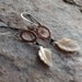 Mother of Pearl earrings, Mother of Pearl leaf earrings, Copper jewelry, copper and silver mixed metals, MOP
