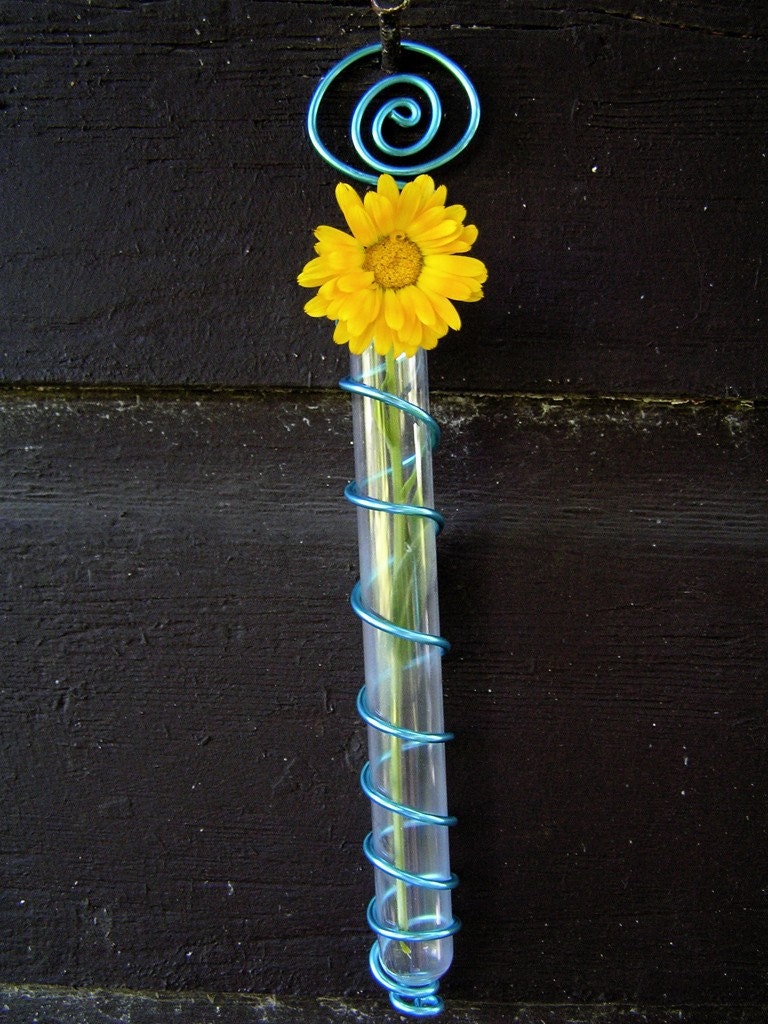 Blue Test Tube Flower Vase