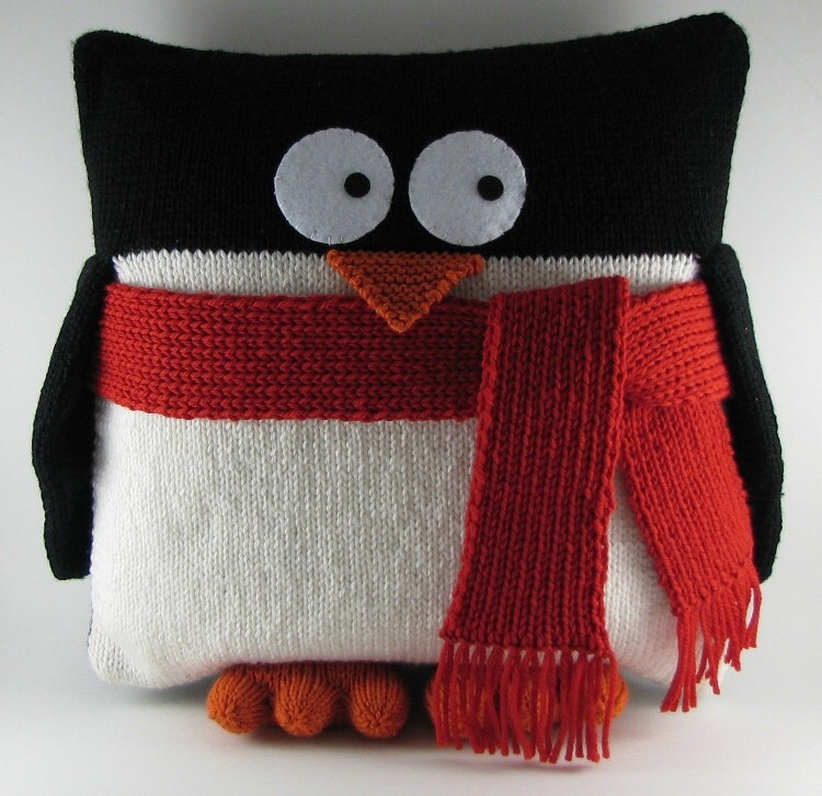 Penguin Pillow PDF Knitting Pattern by wrchili on Etsy