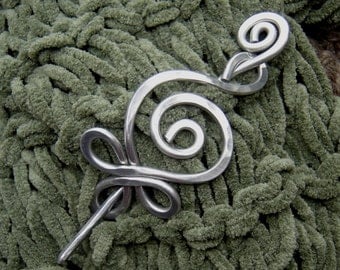 Celtic Budding Spiral Aluminum Shawl Pin, Scarf Pin, Sweater Brooch, Fastener - Hammered Celtic Knitting Accessory, Women, Accessories Metal