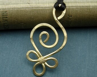 Celtic Budding Spiral Brass Pendant, Celtic Necklace, Celtic Jewelry, Hammered Wire Spiral Necklace, Womens Gift for Her, Teen Girls