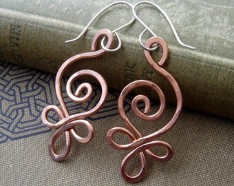 Celtic Budding Spiral Copper Earrings - Dangle Earrings - Celtic Jewelry - Copper Jewelry, Wire, Gift for Women, Jewellery