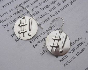 Shebang Sterling Silver Earrings - Programmer Jewelry - Geek, Hashtag, Nerd, Computer Jewelry