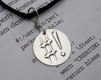 Shebang Sterling Silver Pendant - Totally Geeky Necklace - Programmer Nerd Jewelry, Coder, Unix, Computer