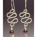Winding River Silver and Garnet Dangle Earrings - Squigle Snake Hammered Sterling Silver Wire Jewelry - Women, Stone Beads