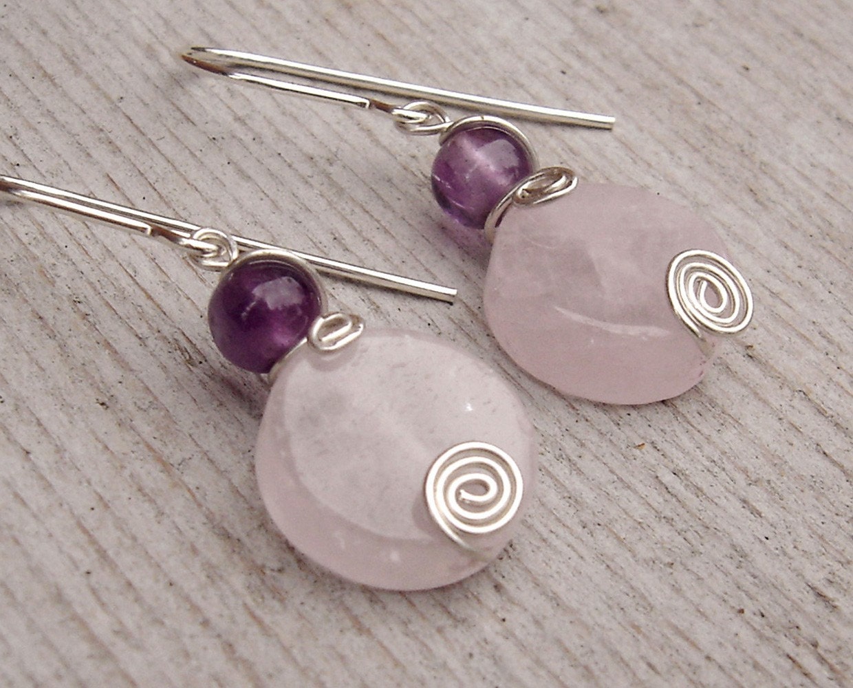 Rose Quartz and Amethyst Stone Earrings Rose Quartz Earrings