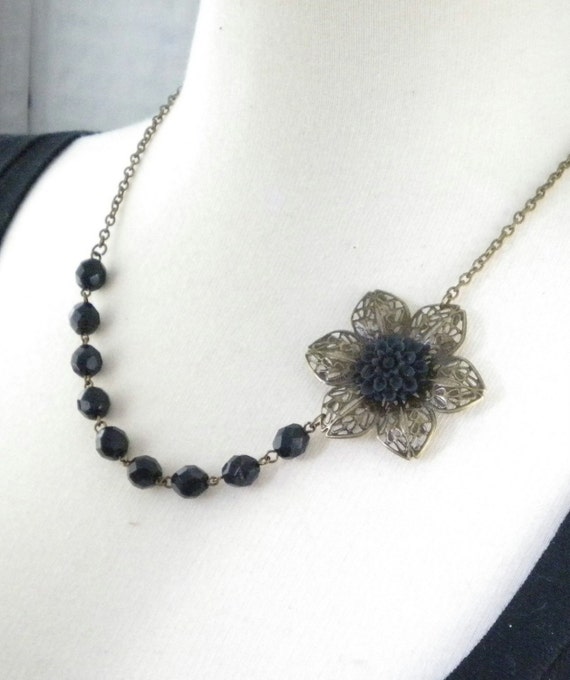 Items similar to Black Wedding Flower Necklace on Etsy