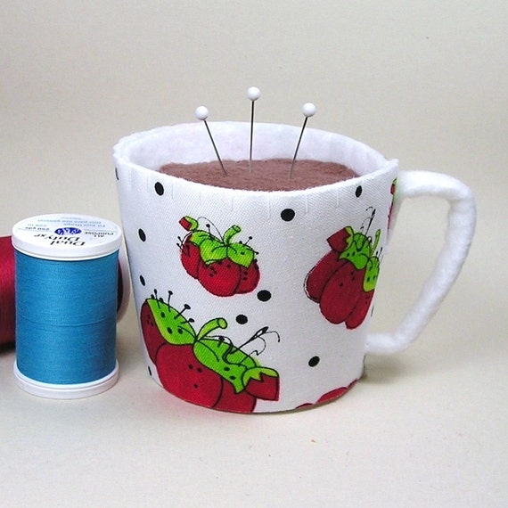 Emery Pincushion / Pin Cushion Felt Cup of Latte by dottyral