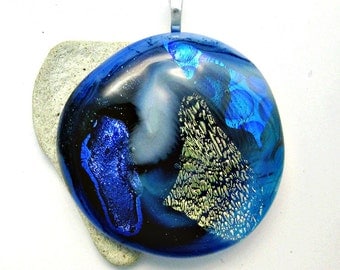Blue Dichroic Pendant - Fused Glass Dichroic Large Pendant