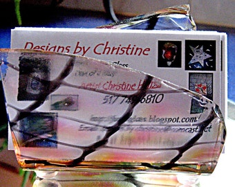 Fused Glass Business Card Holder - Pink Black and Clear Napkin Holder - Sponge Holder