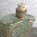 Damask Stoneware Pocket Flask in Jade Green and Copper