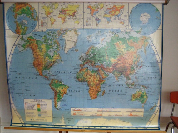 Vintage Classroom Map Of The World