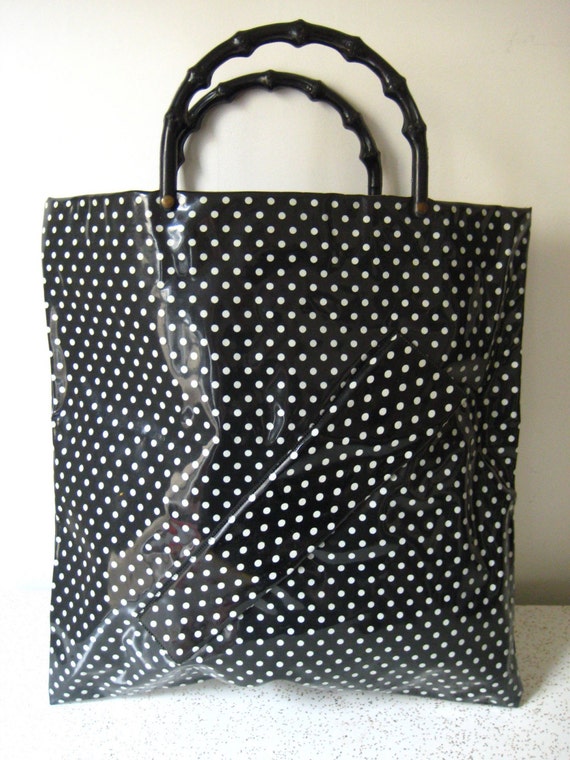 Black and White Polka Dot Vinyl Umbrella Tote