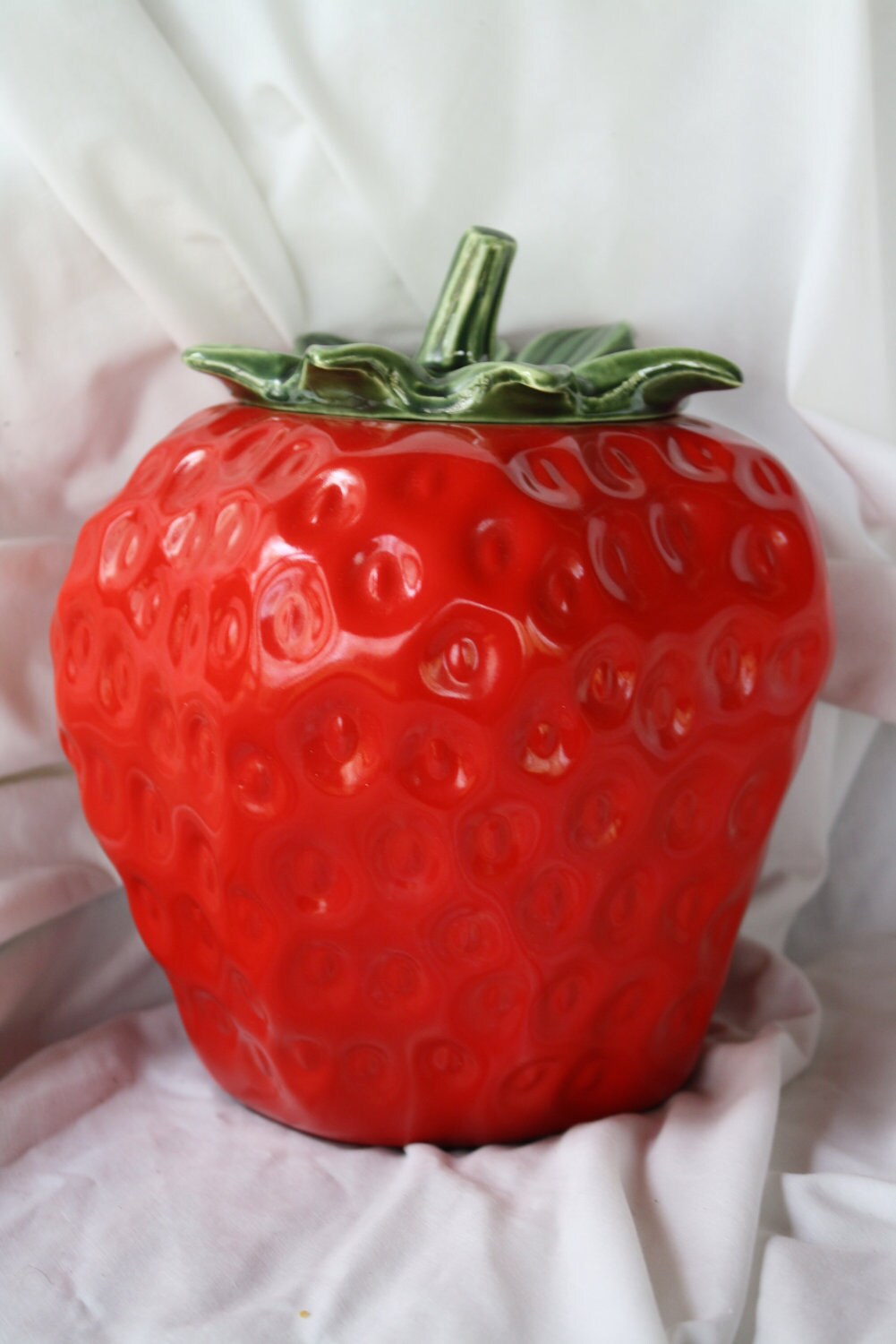Strawberry Cookie Jar Pottery With Lid Red Berry Covered