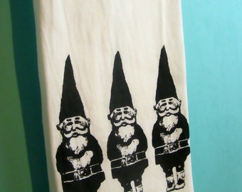 Gnomes Tea Towel CUTE screen print gnomes kitchen towels home decor black retro Indie Housewares gardening gifts