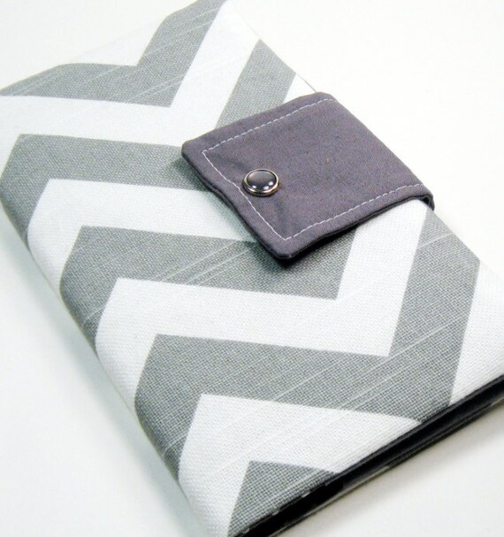 Fabric Covered Business Card Book in Gray and White Chevron
