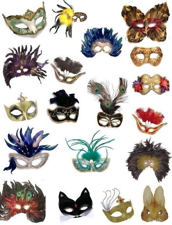 Items similar to Masquerade - Costume Ball Masks Digital Collage Sheet ...