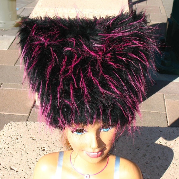 KIDS Pink KOZY KITTY Hat Pink Black faux fur hat Krazy