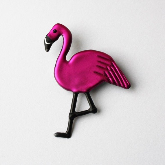 Pink Flamingo Pin Flamingo Brooch Or Magnet By PatchworkPeoplePins