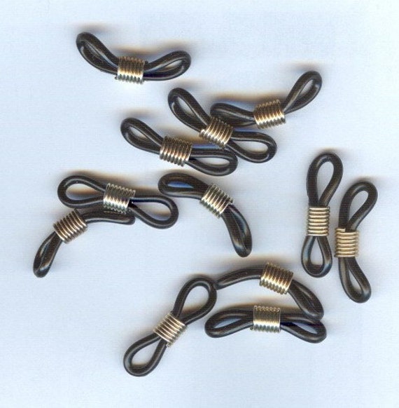 Adjustable Eyeglass Chain Ends Black Rubber with Gold Coil 12