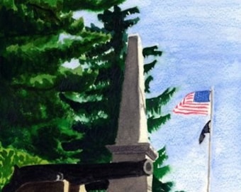 Boxford Monument; a watercolor painting
