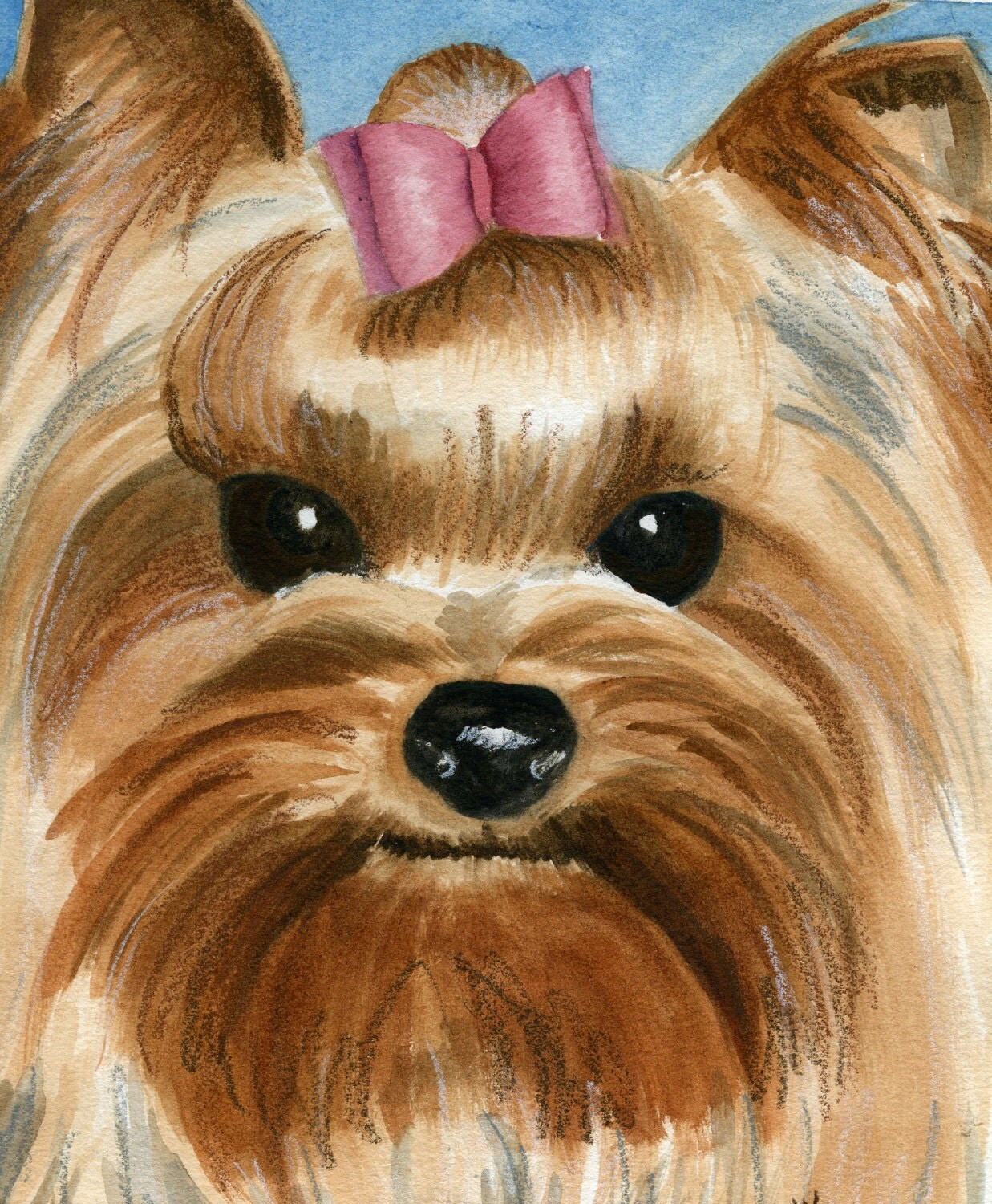 Yorkie watercolor painting Custom pet Portrait
