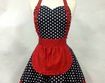 Apron French Maid Polka Dot with Red Double Circle Skirt