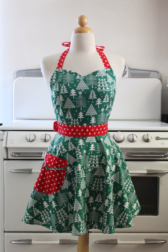 retro apron sweetheart neckline circle skirt christmas trees retro apron sweetheart neckline circle skirt christmas trees