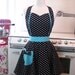 Retro Apron Polka Dot Black and White with Aqua MAGGIE