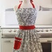 Retro Apron Vintage Inspired Black and White Rose with Red Full Apron - CHLOE