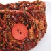 Orange chunky cowl, large button, organza ribbon, crochet short scarf, neckwarmer, brown, flame fire