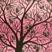 Silhouetted Pink Cherry Blossom Tree Painting