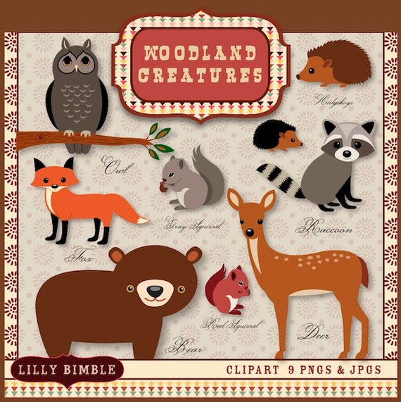 60% off Woodland clipart deer, raccoon, bear clip art, fox, squirrels, hedgehogs INSTANT DOWNLOAD Il_570xn