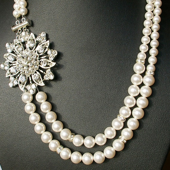 Pearl Wedding Necklace Art Deco Wedding Jewelry Ivory White