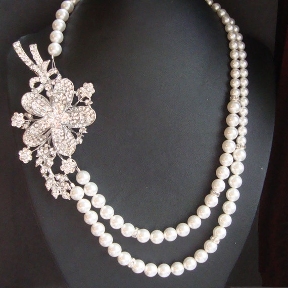 Victorian Bridal Jewelry Swarovski Pearl Bridal Necklace