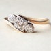 Antique Engagement Ring, Art Deco Trilogy Ring, Platinum Diamond and 9k Gold Ring Size US 8.25